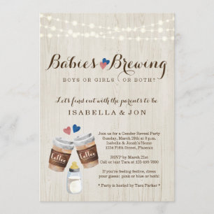 Baby Brev Coffee Twillingar Gender Reveal Party Inbjudningar