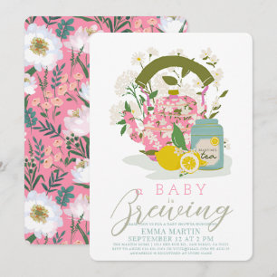 Baby Brev Rosa Blommigt Tea Party Baby Shower Inbjudningar