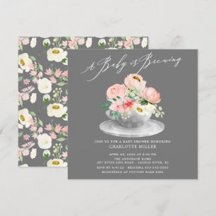 Baby Brev Rosa Peonies Blommigt Baby Tea Inbjudningar
