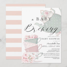 Baby Brev Rosa Tea Party Baby Shower Inbjudningar