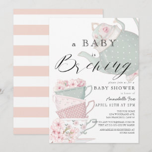 Baby Brev Rosa Tea Party Baby Shower Inbjudningar