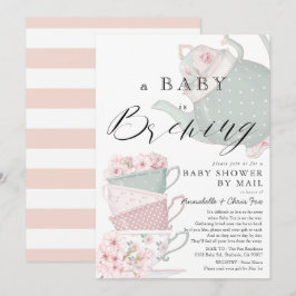 Baby Brev Rosa Tea Party Baby Shower med post Inbjudningar