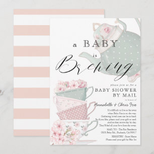 Baby Brev Rosa Tea Party Baby Shower med post Inbjudningar