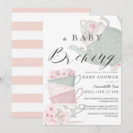 Baby Brev Rosa Tea Party Virtuella babyskor för  Inbjudningar