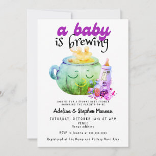 Baby Brewing Halloween Witch Cauldron Baby Shower Inbjudningar