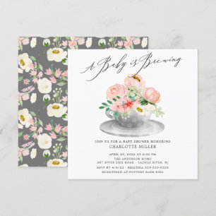Baby Brewing Rosa Peonies Blommigt Baby Tea Invita Inbjudningar