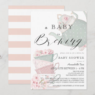Baby Brewing Rosa Tea Party Drive by Baby Shower Inbjudningar