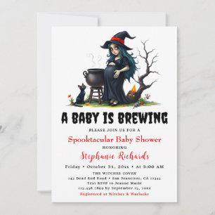 Baby Brewing Witch Black Cat Halloween Baby Shower Inbjudningar