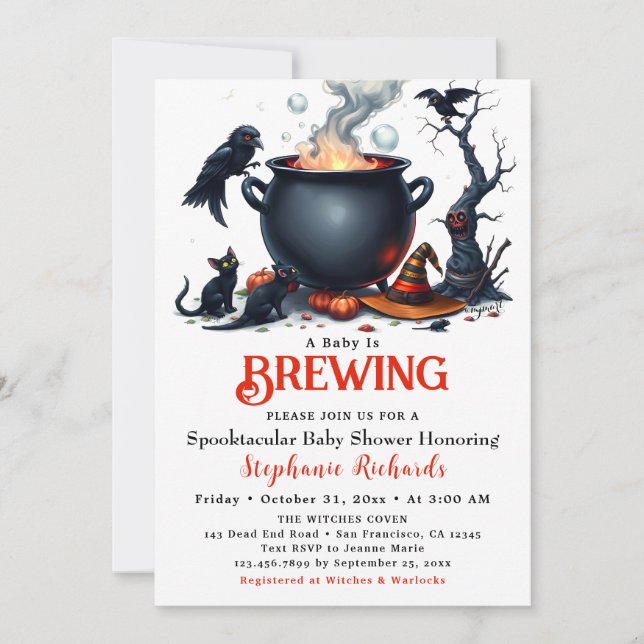 Baby Brewing Witch Cauldron Halloween Baby Shower Inbjudningar (Framsida)