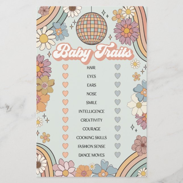 baby-brickor för barnduschspel på 70-talet (Framsida)