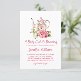 baby, brinnande te, party, rosa för babydusch inbjudningar