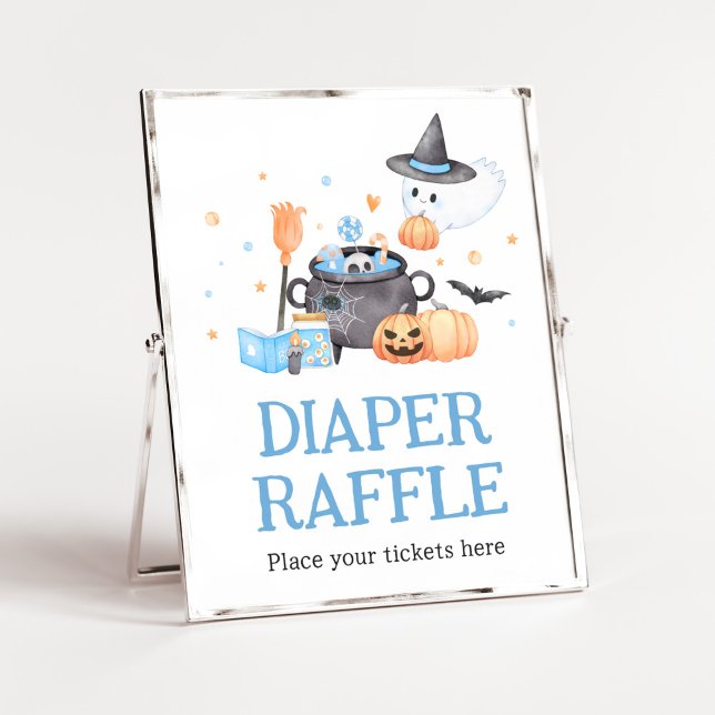 Baby brinner Blå Halloween Diaper Raffle Poster (Baby is Brewing Baby Shower Diaper Raffle Sign)