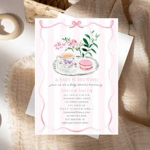 Baby brinner Finare Macaron Rosa Bow Tea Party Inbjudningar