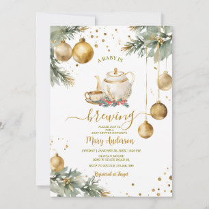Baby brinner Guld Baubles jul Baby Shower Inbjudningar