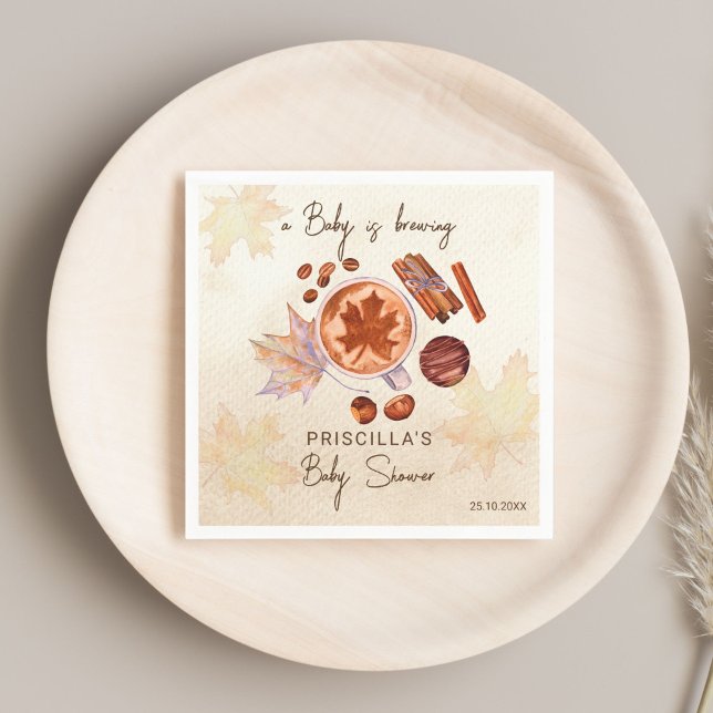 Baby brinner höstbabyduschen pappersservett (A Baby is brewing fall autumn baby shower customized monogrammed napkins template baby shower decor)