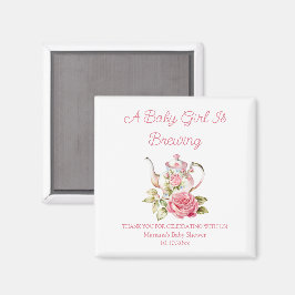 baby brinner i blommigt, party, barndusch magnet