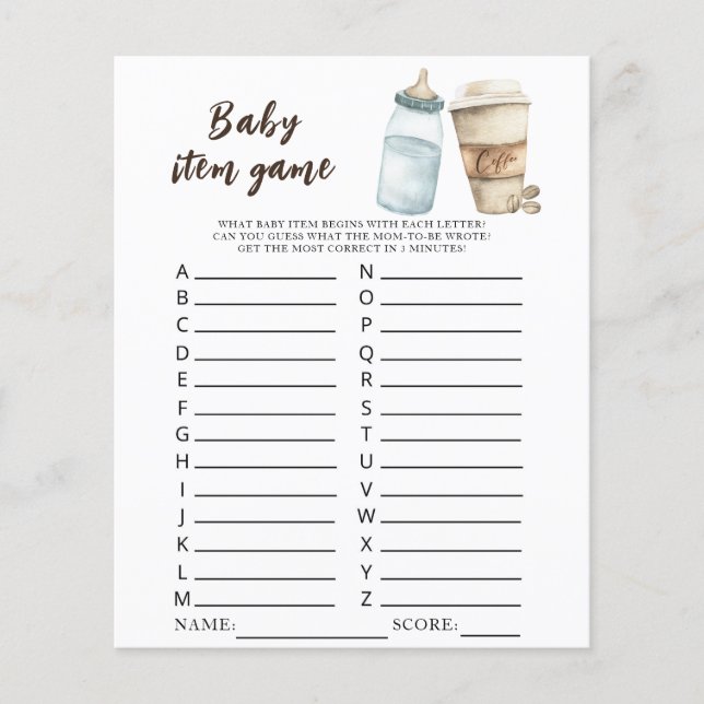 Baby brinner kaffebabydusch Baby Artikelspel (Framsida)