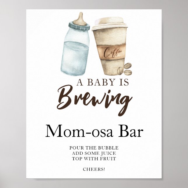 Baby brinner kaffebabyduschen Momosa pub Poster (Framsidan)