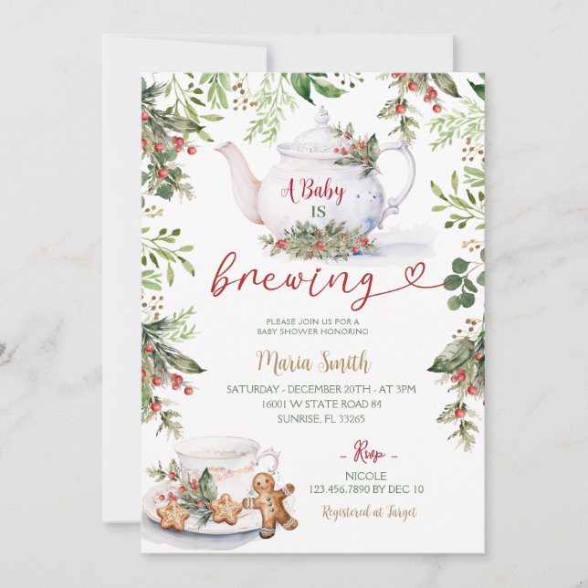 Baby brinner kinoiserie Tea Party Baby Shower Inbjudningar (Framsida)