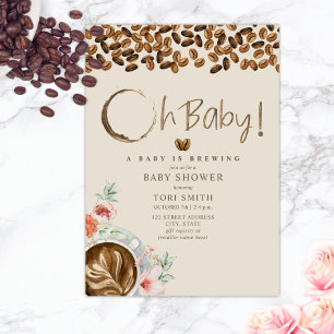 Baby brinner Oj Baby Blommigt Kaffe babyskor Inbjudningar