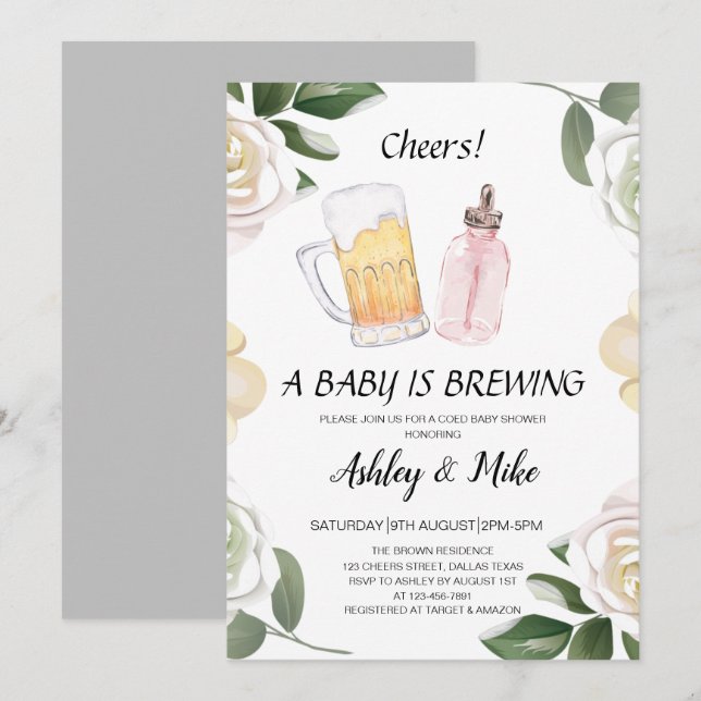 Baby brinner Öl & Cheers Coed Baby Shower I Inbjudningar (Fram/baksida)