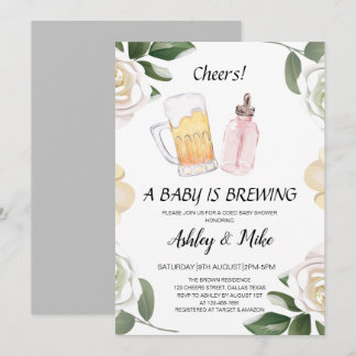 Baby brinner Öl & Cheers Coed Baby Shower I Inbjudningar