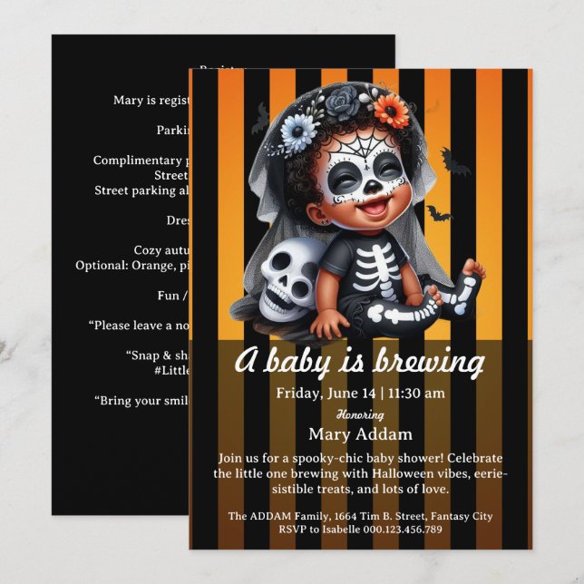 Baby brinner, Orange Halloween Baby Shower Inbjudningar (Fram/baksida)