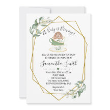 Baby brinner Påsk Tea Greenery Shower inbjudan