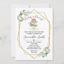 Baby brinner Påsk Tea Greenery Shower inbjudan