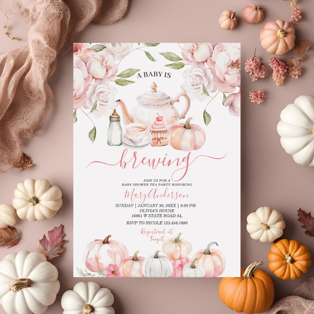 Baby brinner Rosa Blommigt Tea Party Baby Shower Inbjudningar (Skapare uppladdad)