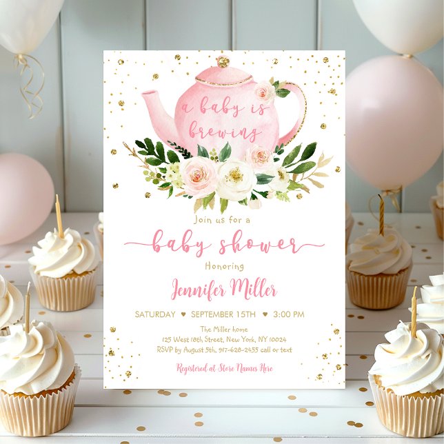 Baby brinner Rosa Guld Tea Baby Shower Inbjudningar (Skapare uppladdad)