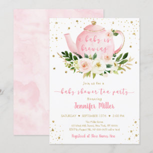 Baby brinner Rosa Guld Tea Party Baby Shower Inbjudningar