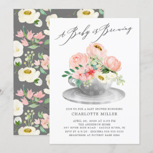 Baby brinner Rosa Peonies Blommigt Baby Tea Inbjudningar