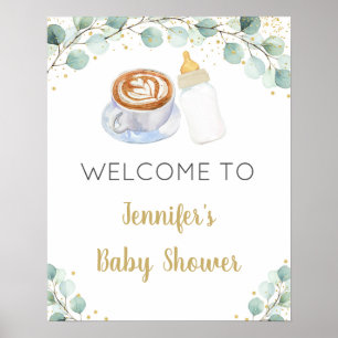 Baby brinner välkomstskylt för kaffe Greenery Poster