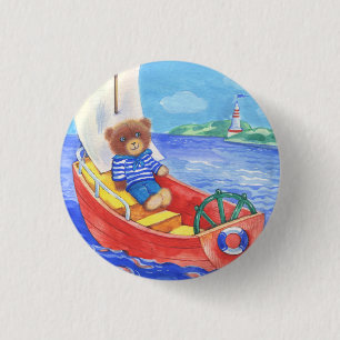 baby brooch - med båt på havet knapp