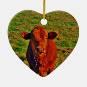BABY BROWN COW EATING JULGRANSPRYDNAD KERAMIK