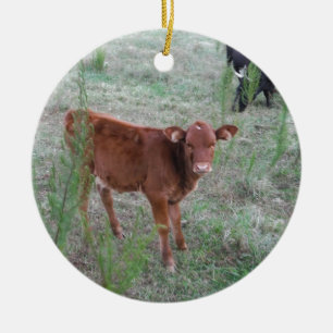 Baby Brown Cow. Julgransprydnad Keramik