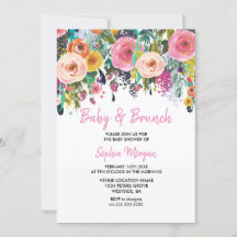 Baby & Brunch Baby Shower Rosa Blommigt Inbjudan