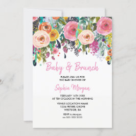 Baby & Brunch Baby Shower Rosa Blommigt Inbjudan