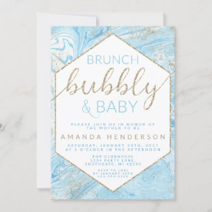 Baby Brunch Blå Marmor Baby Shower Inbjudan