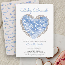 Baby Brunch Blue Hearts Rustic Boy Shower Inbjudningar
