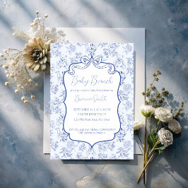 Baby brunch blue toile de jouy sketch babydusch inbjudningar