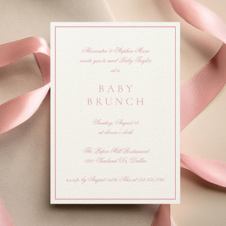 Baby Brunch Elegant Formell kalligrafi Rosa Inbjudningar