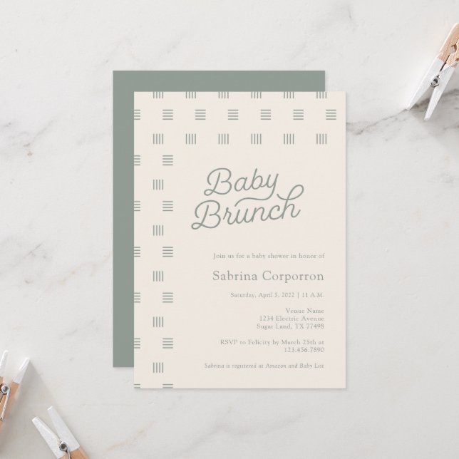 Baby Brunch | Minimalistisk inbjudan till Sage Boh (Fram/Back In Situ)