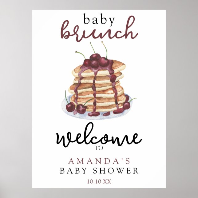 Baby Brunch Pannekakor Söt Körsbär Baby Shower Poster (Framsidan)