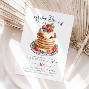 Baby Brunch Pannkaksstapel Vintage Babyfest Inbjudningar