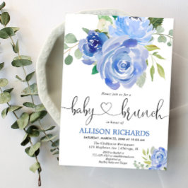 Baby brunch-pojkens duschblåa blommigt vattenfärge inbjudningar
