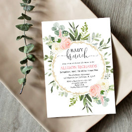 Baby brunch rosa guld greenery girl Baby dusch Inbjudningar