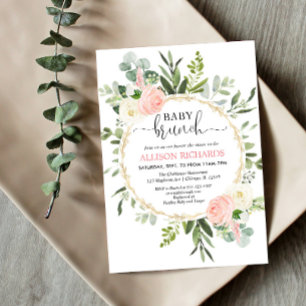 Baby brunch rosa guld greenery girl Baby dusch Inbjudningar