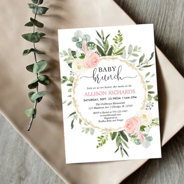 Baby brunch rosa guld greenery girl Baby dusch Inbjudningar (Skapare uppladdad)